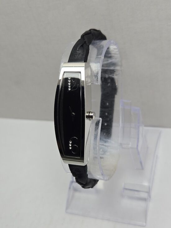 Mercedes Benz Womens 15mm Slim Black Braided Leather Watch Swiss New Battery main image 6
